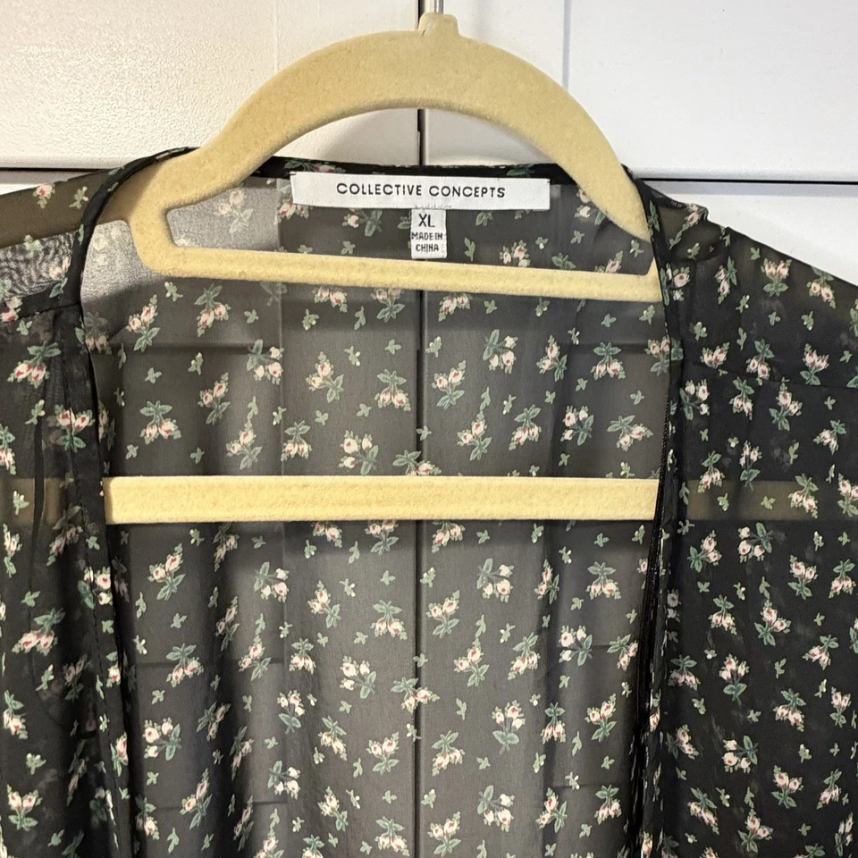 Женский кардиган кимоно Collective Concepts Sheer Black с цветочным узором размер XL - Изображение 4 из 4