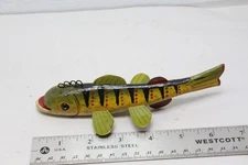 Perch Ice Fish Spearing Decoy Folk Art Carved By D.J. Moreno, 6-1/2"