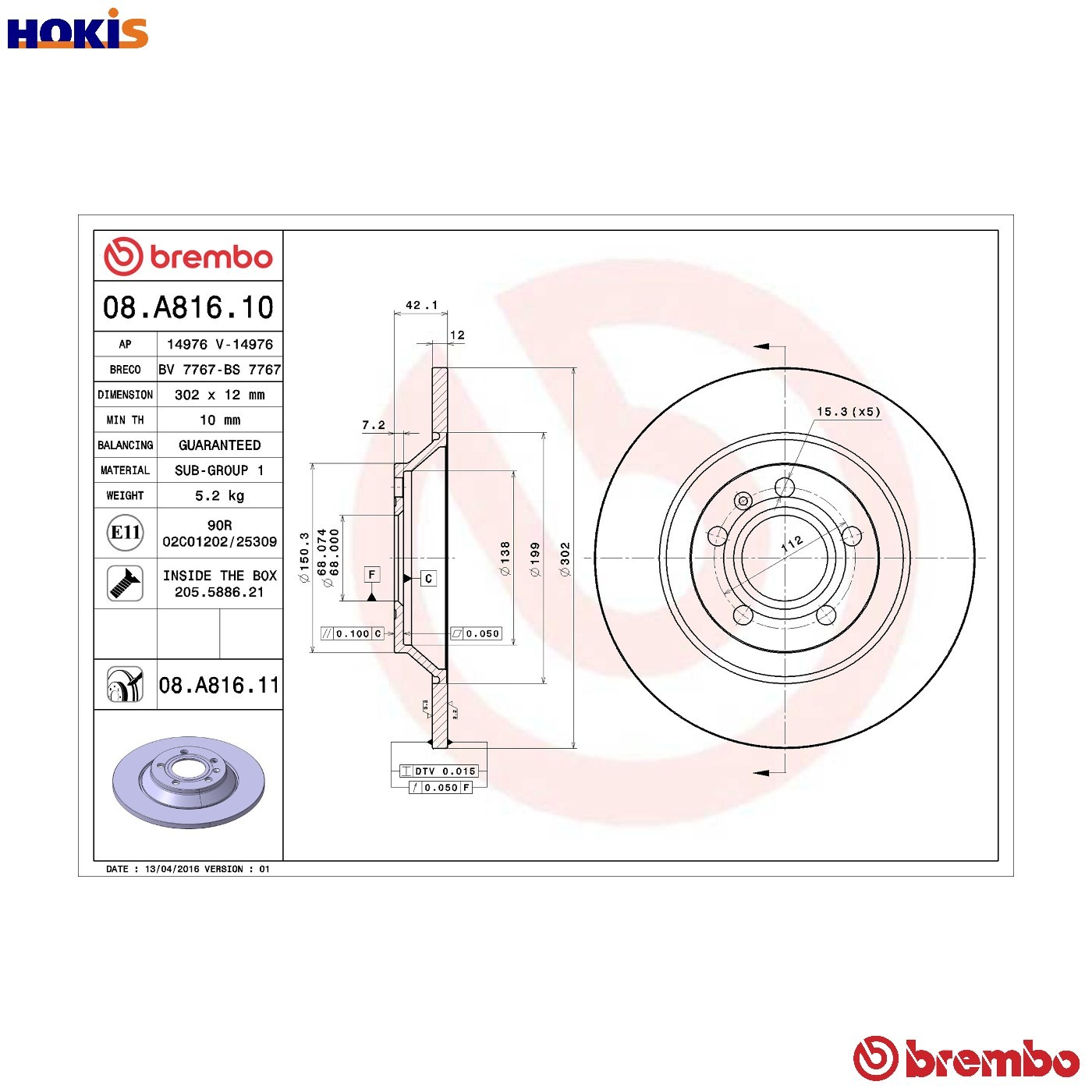 Rear Set 2x Brake Discs BREMBO 08.A816.11 for Audi A6 (06-11) - Image 16