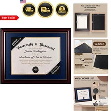 Solid Wood Diploma Frame 8.5 x 11 Certificate Frame with Navy Mat or 11x14 Do...