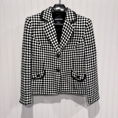 Requirements Women s 10 Black White Checkered Wool Blend Blazer Jacket Vintage