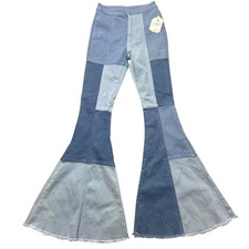 Y2K patchwork jeans mega flares 70s hippie festival pants alt vintage vibe XS