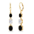 18K Yellow Gold Plated Silver Onyx 3 Stone Dangle Earrings For Women (5.80