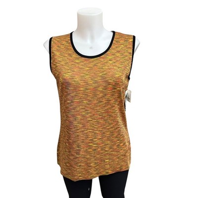 Exclusively Misook Orange Sleeveless Knit Tank Top Black Trim Sz M NEW Vintage