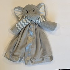 Bearington Baby Collection Grey Elephant Lovey Lovie Security Satin Trim