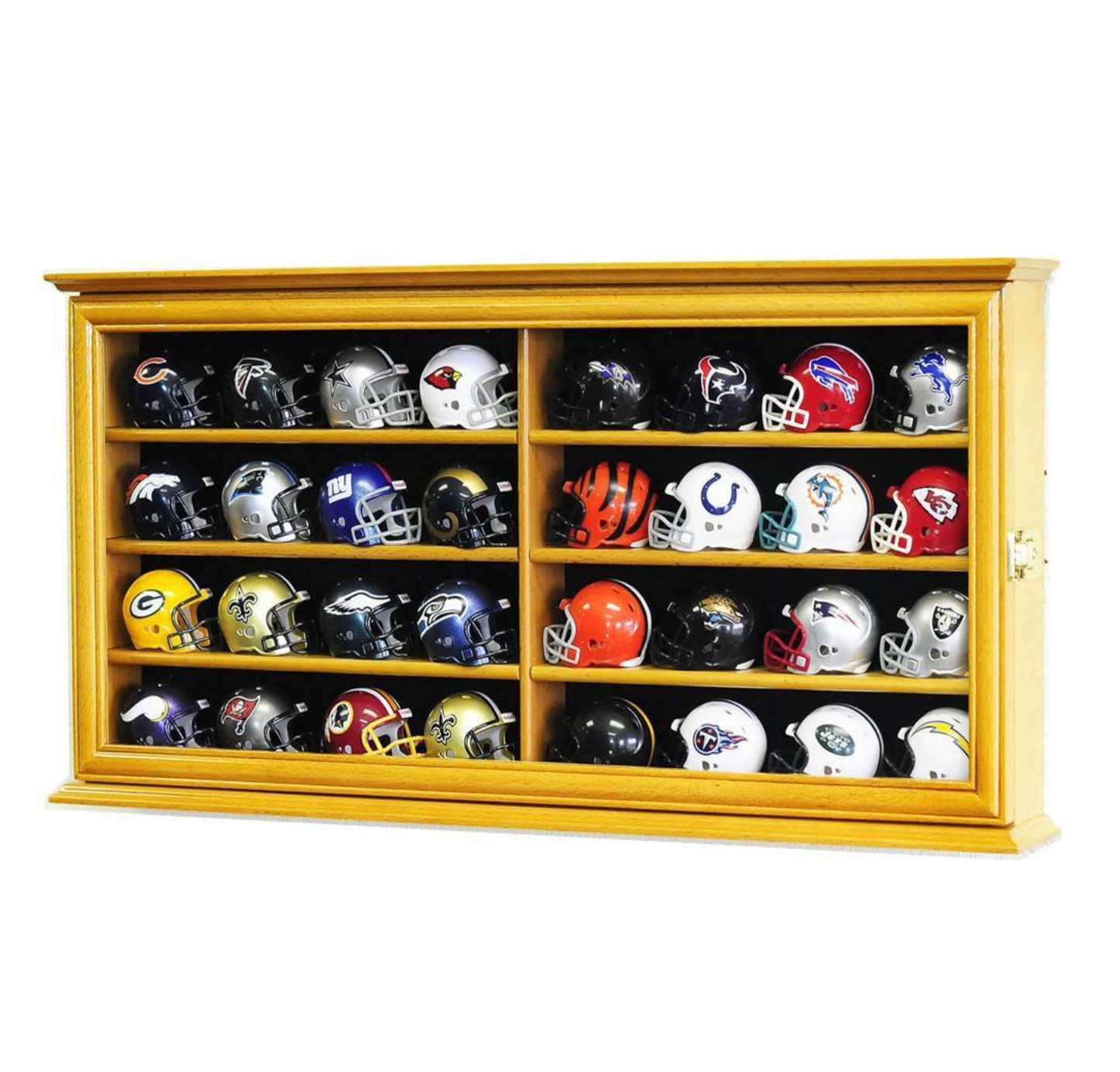 Display Case 32+ Football Riddell Oak Wood Nfl Cabinet