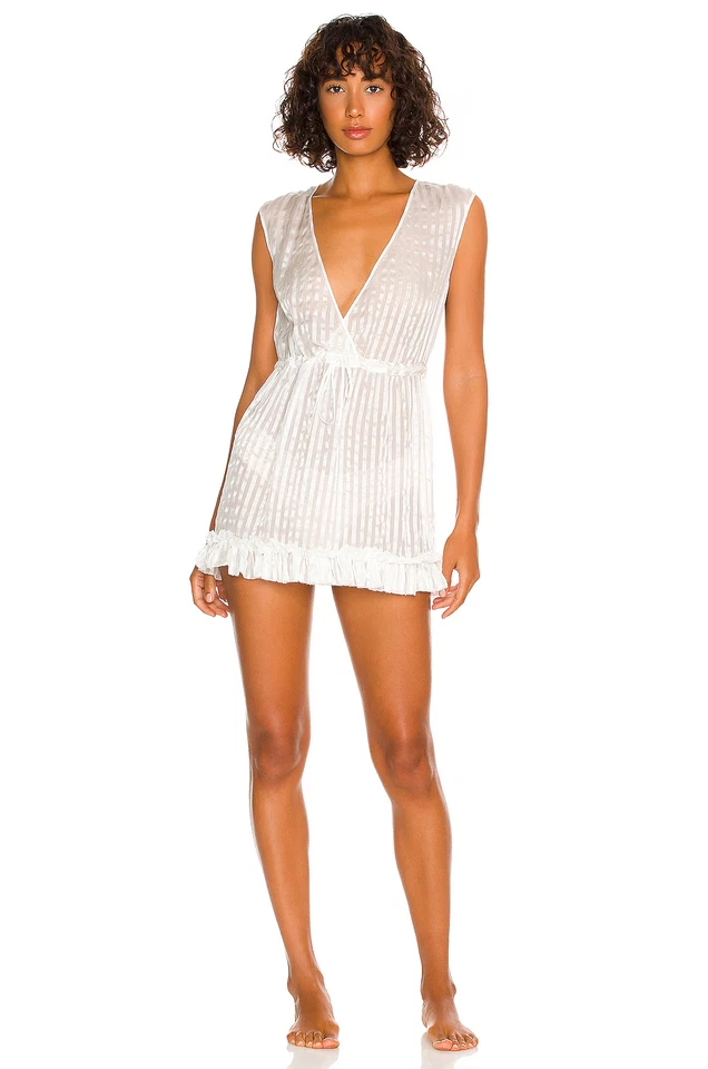 Mini Vestido Kiki De Montparnasse Peek-A-Boo Seda Semi Transparente Marfil Sombra Rayas Foto 3 de 4