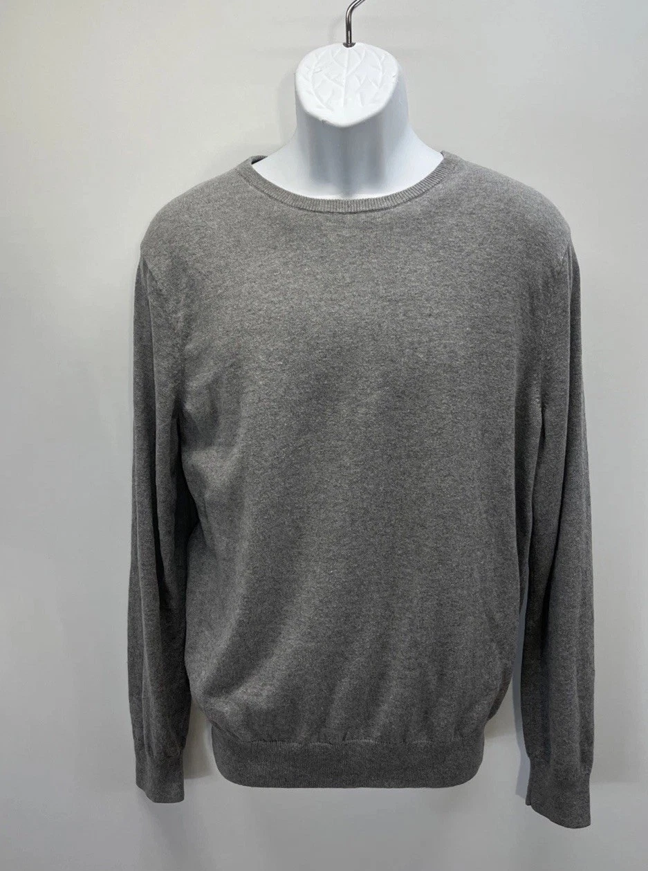 J Crew Sweater Harbor Cotton Merino Wool Blend Size L Large Gray Crew Neck