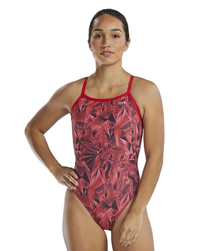 TYR Red & Black Durafast Elite Trinity Fit One Piece Swimsuit Women Sz 40