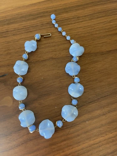 vintage unsigned miriam haskell Blue Pour Glass Gold Tone Necklace