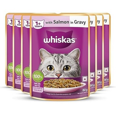 Whiskas Adult (1+ Years) Wet Cat Food, Salmon in Gravy, 80 g (Pack of 7)