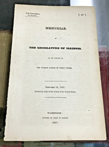 1827 Memorial Legislature Illinois Regarding The Sale Of Public Lands Settlers