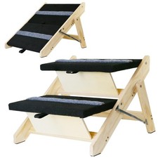 2-in-1 Indoor Pet Ramp, Wooden Folding 2-Tier Pet Stairs with Non-Slip Carpet...