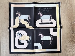 Auth. Hermès Silk Scarf 45 Gavroche GARDE ROBE POP Horse Noir / Rose