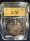 2002 Silver Eagle ICG- MS68 Obverse Tone makes this a beautiful coin