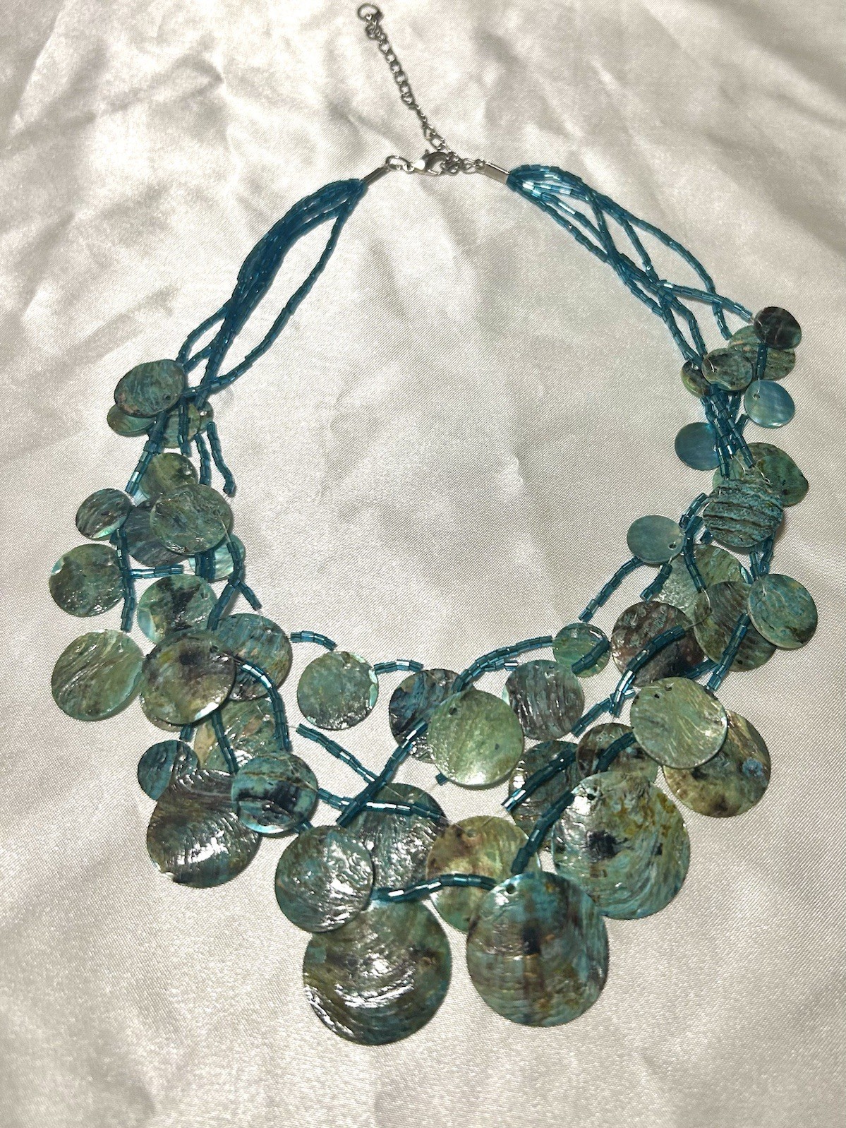 Blue Shell Bib Necklace Multilayer Statement Neck… - image 2
