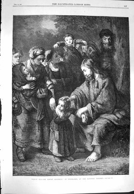 Original alter antiker Druck 1867 Christus segnen kleine Kinder Rembrandt 19.