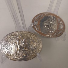 Aminco Belt Buckle Lot Mens Silver Western Heritage Floral Dancing Couple Set 2