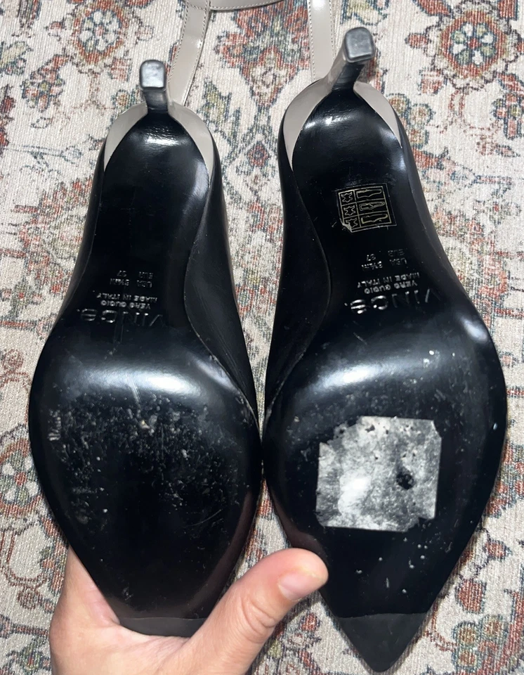 Sapatos Mule Vince Couro Preto Armon Biqueira Pontuda Salto Agulha Tira no Tornozelo Tamanho 6.5 - Imagem 4 de 4