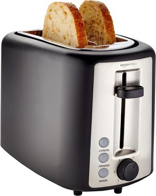 Amazon Basics 2 Slice Toaster, Extra Wide Slots for Bagels, 6 Browning Settings,