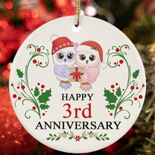 Happy 3rd Anniversary Ornament Funny Owl Couple 3 Year In Love Christmas Gift