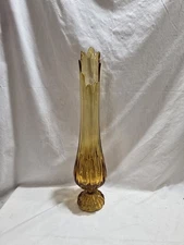 Vintage L.E. Smith Amber 20 Inch Ribbed Cupped Bottom Swung Vase