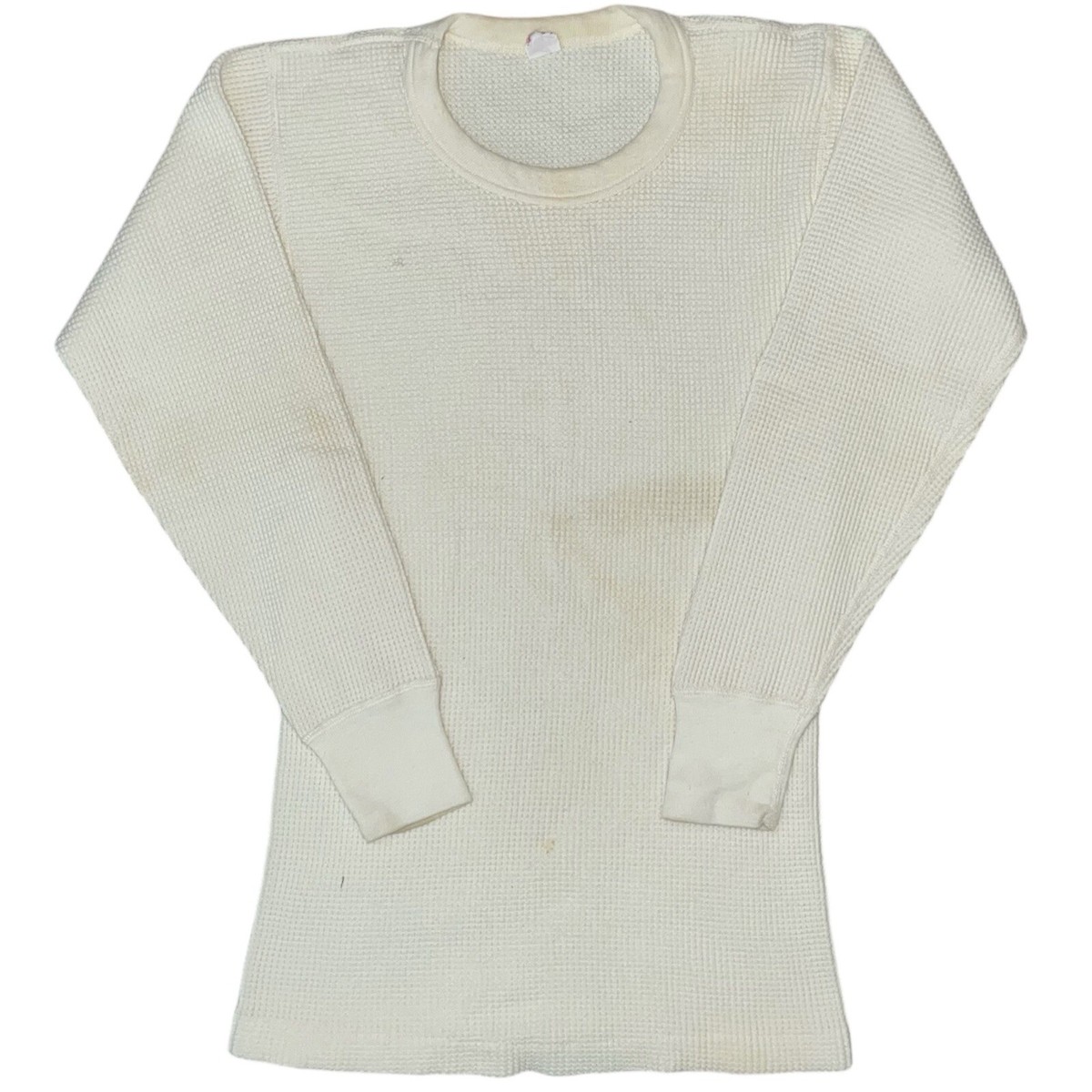 Vtg 50s Mens Sears White Stained Waffle Knit Thermal Long Sleeve