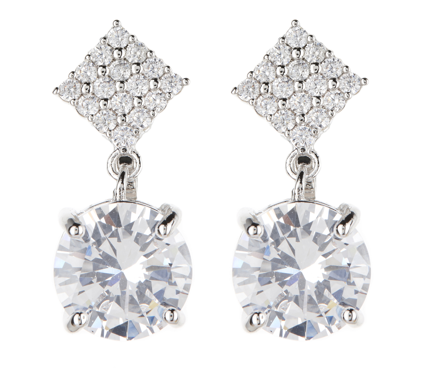Clip On Earrings silver drop dangle with a clear stone and crystals - Cleo