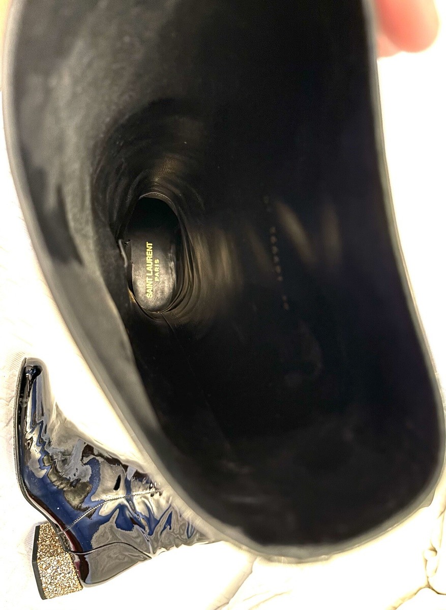 YSL YVES SAINT LAURENT BOOTS PATENT LEATHER GLITTER HEEL YSL YVES SAINT LAURENT BOOTS PATENT LEATHER GLITTER HEEL