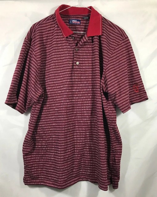 PGA Champions Tour Men's Golf Polo Shirt Sz XL red Striped cotton blend