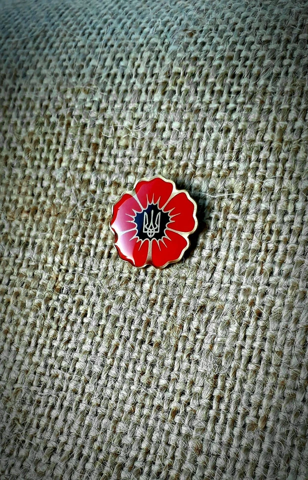 Pin Solapa Oro Rojo Amapola con Tridente Ucraniano Tryzub Ucrania Regalo 0,8" Foto 4 de 4