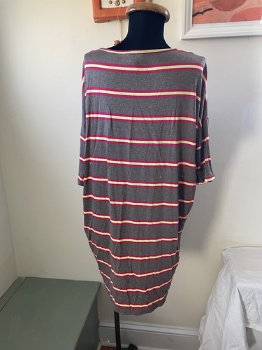 New LulaRoe Oversize Top XS Irma Stripe Brown Yellow Red Long - Made in USA - Picture 3 of 7