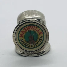 Vtg Nashville Tennessee Music City USA Souvenir Silver Tone Metal Thimble