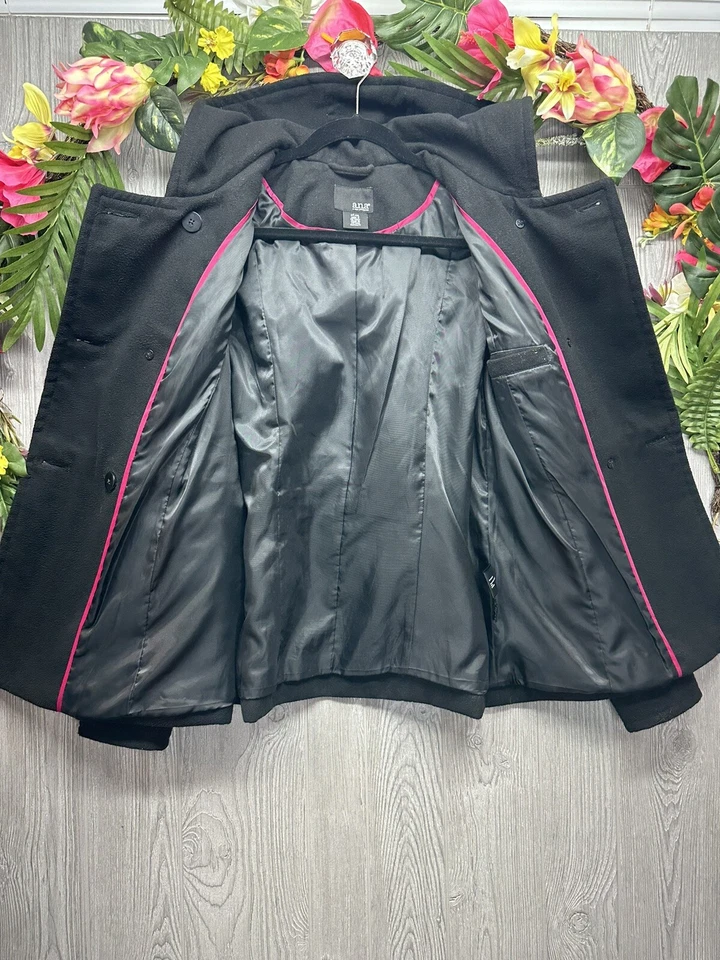A.N.A Chaqueta Abrigo Chaquetón Un Nuevo Enfoque Negro Con Capucha Botón Para Mujer Talla MT/ML Foto 3 de 4