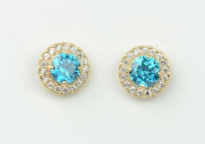 14k Yellow Gold Halo Stud Earrings with Push Back