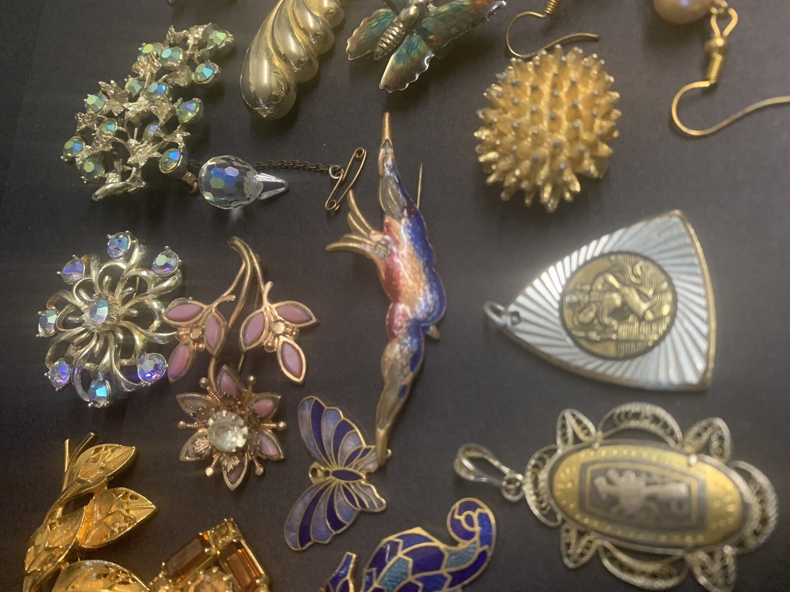 Vintage Antique Costume jewellery Rhinestone Enamel Glass Metal Mix Job