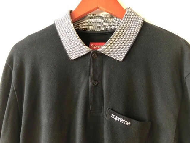 Size L SUPREME 15 AW Checker Rib l/s Polo long sleeve polo shirt