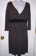 Ann Taylor Loft Faux Wrap Empire Black Camel Print Dress Career Sz 4 EUC