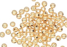 Bead, 100 Gold Plated Brass Small 2.5mm Corrugated Round Beads with 0.4mm Hole