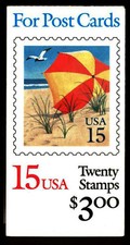 US Scott # 2443a 1990 BOOKLET BK170 Beach Umbrella Postcard Rate
