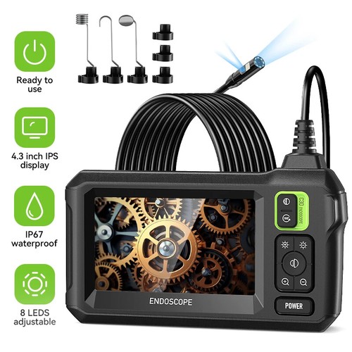 Endoscope 4.3In Screen 1080P HD Waterproof Car Pipe Inspection with 8LED 8mm Len
