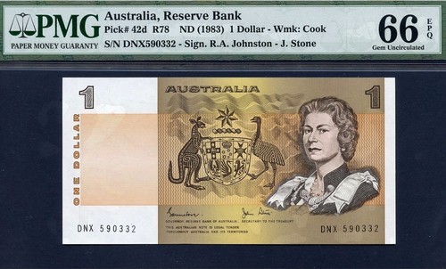 1983 (ND) Australia QE II $1 P-42d R78 PMG 66 EPQ - 第 1/2 張圖片