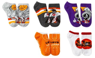 SPACE JAM 2 LOONEY TUNES 5-Pack Low Cut No Show Kids Ages 3-8 (Socks Size 6-8.5)