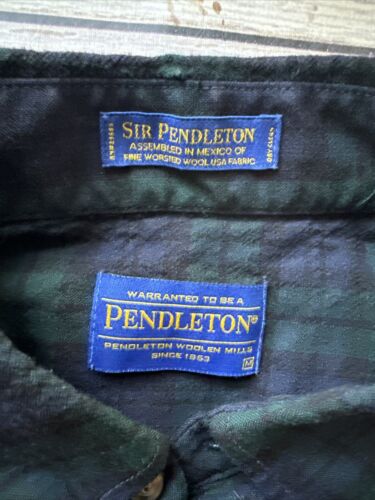 Sir Pendleton Worsted Wool Black Watch Tartan Shirt Men Medium Button Down Green - Picture 4 of 8