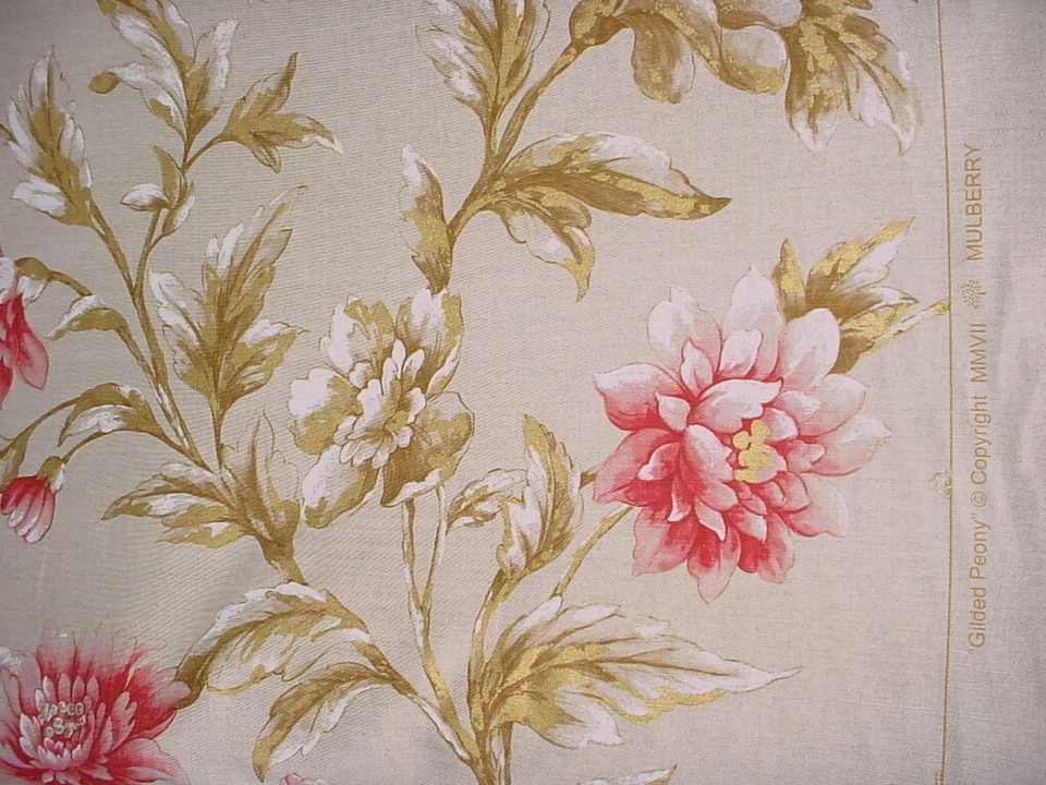 3-7/8Y Mullberry FD252 Gilded Peony Linen Handprinted Floral Upholstery Fabric - Image 3 of 4