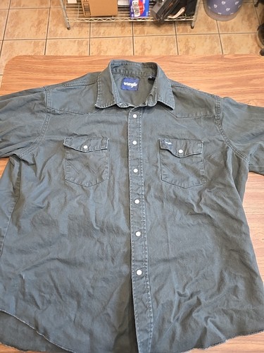 Wrangler Shirt Mens 2XL Hunter Green Brushpopper Western Pearl Snap Work - Picture 5 of 11
