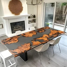 Custom Live Edge Cunninghamia Grey Clear Epoxy Dining Table Top | Handmade Rusti