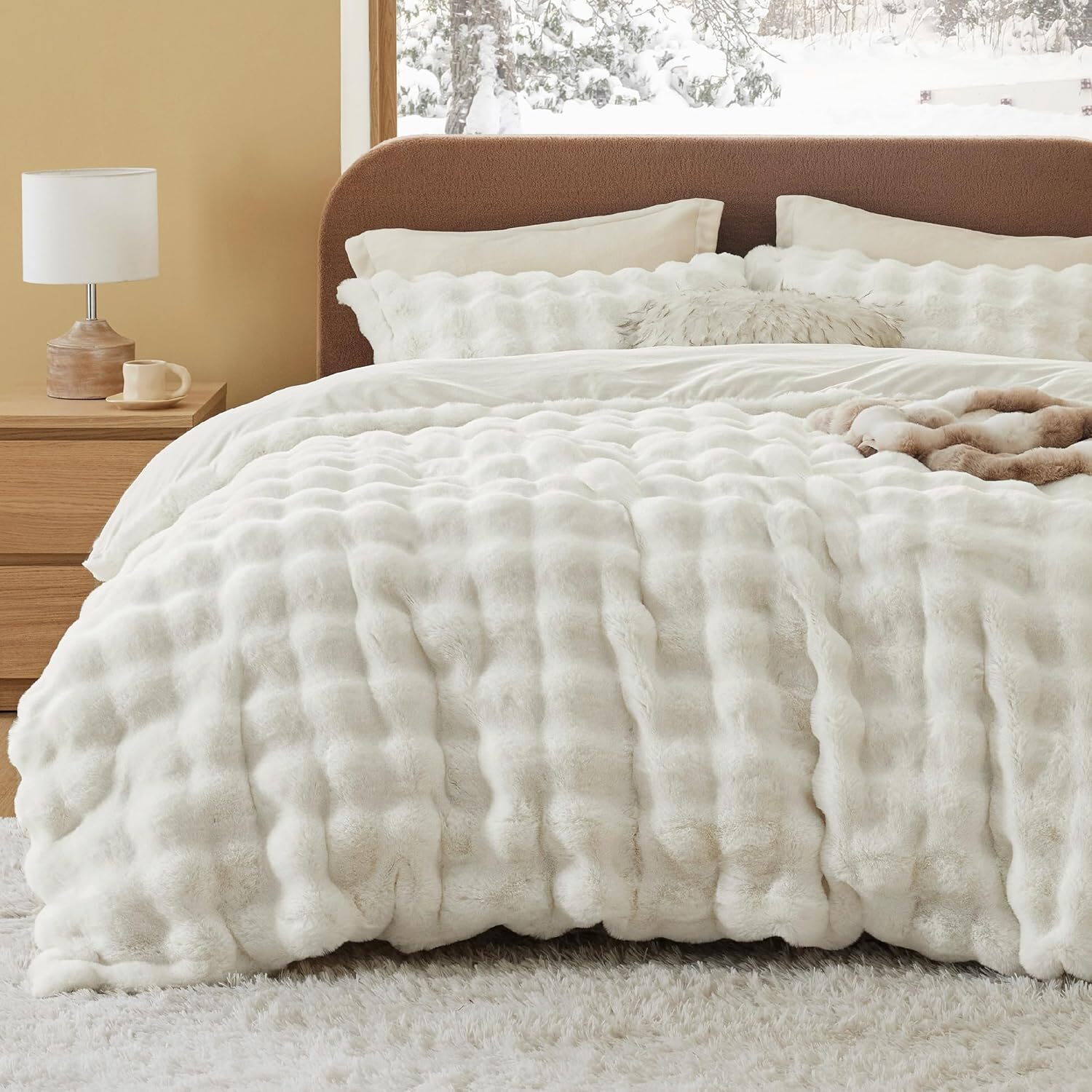Bedsure King Luxurious Faux Fur Duvet Cover Set Ultra Soft Cozy Fluffy