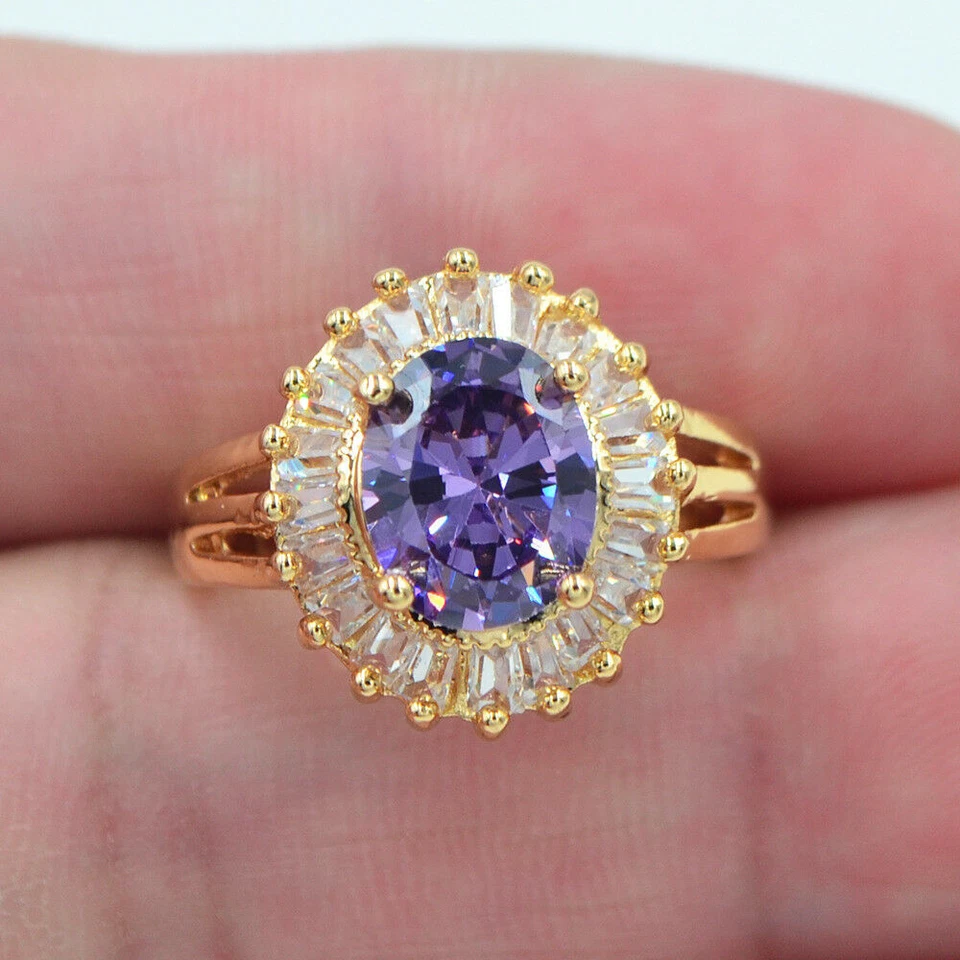 18K Yellow Gold Filled Women Fashion Oval Red Mystic Topaz Wedding Ring Jewelry - Image 3 of 4