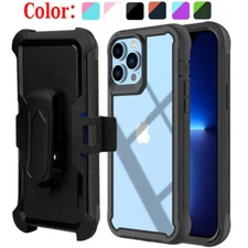 For iPhone 12 Pro 13 Pro 13 Pro Max Shockproof Bumper Clear Case Cover+Belt Clip
